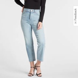 Express High Waisted Light Wash Straight Ankle Jeans
